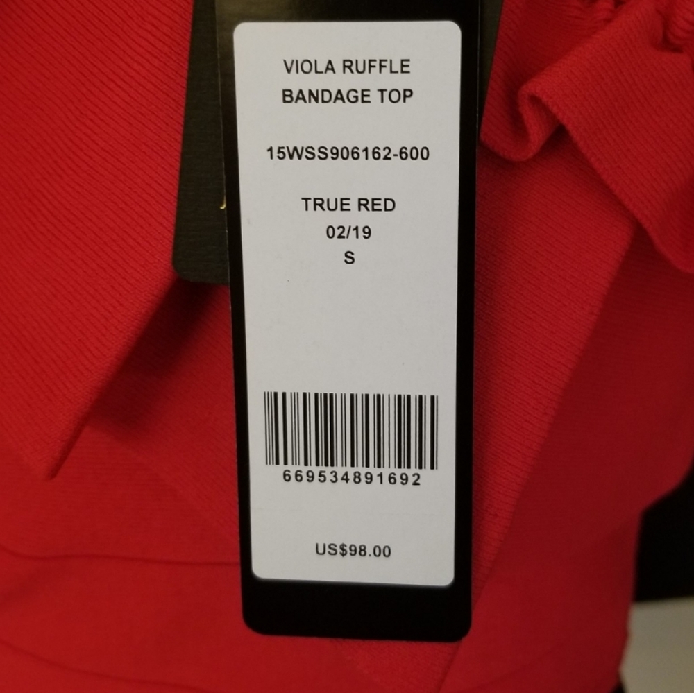 bebe Red One-Shoulder Ruffle Crop Top - Picture 5 of 7